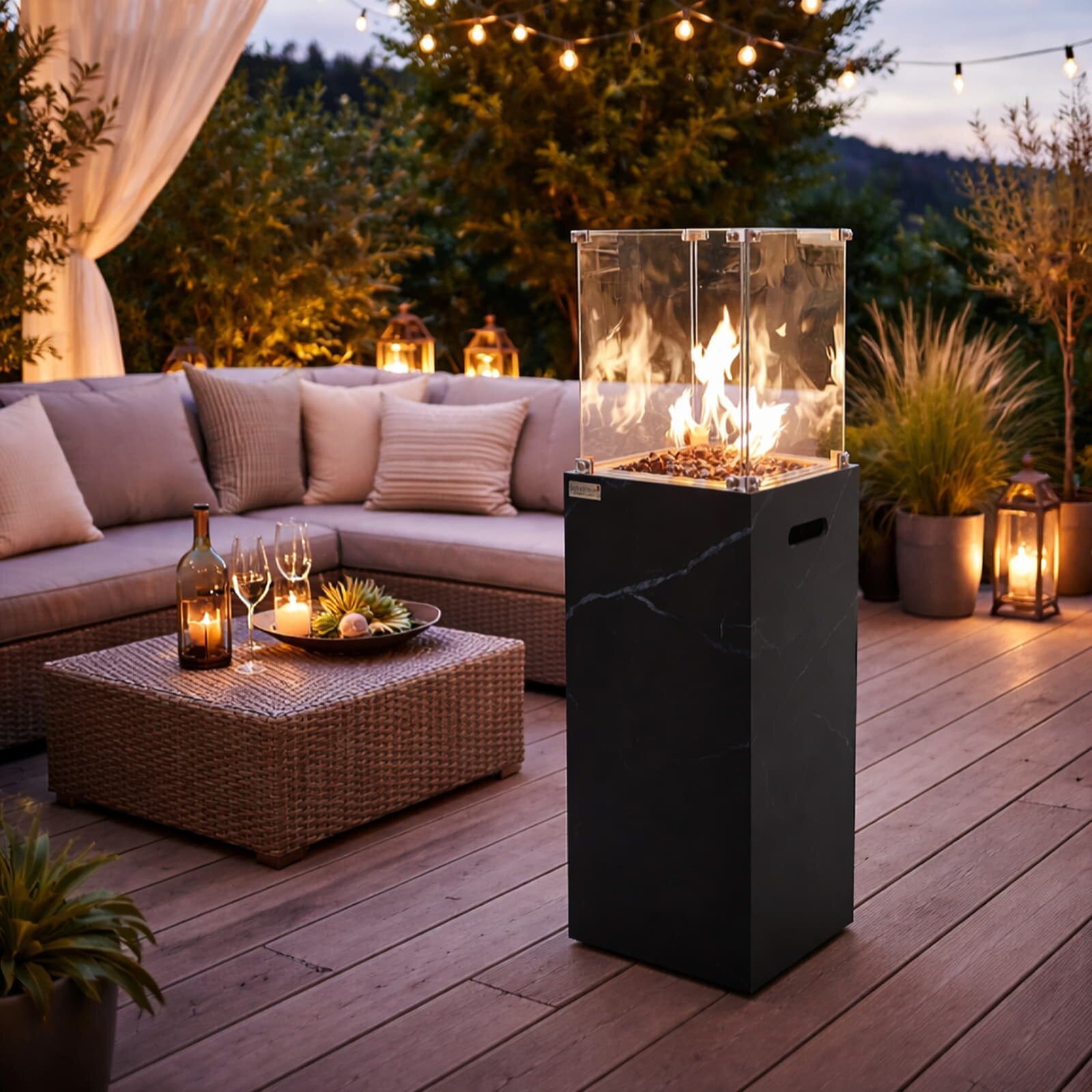 Gas Feuersäule Elementi+ Yukon, Marmor Optik, Bulgarien Schwarz