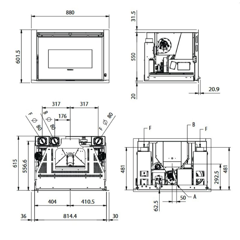 Pelleteinsatz La Nordica Extraflame Comfort P85 Plus (kanalisierbar) - 12 kW
