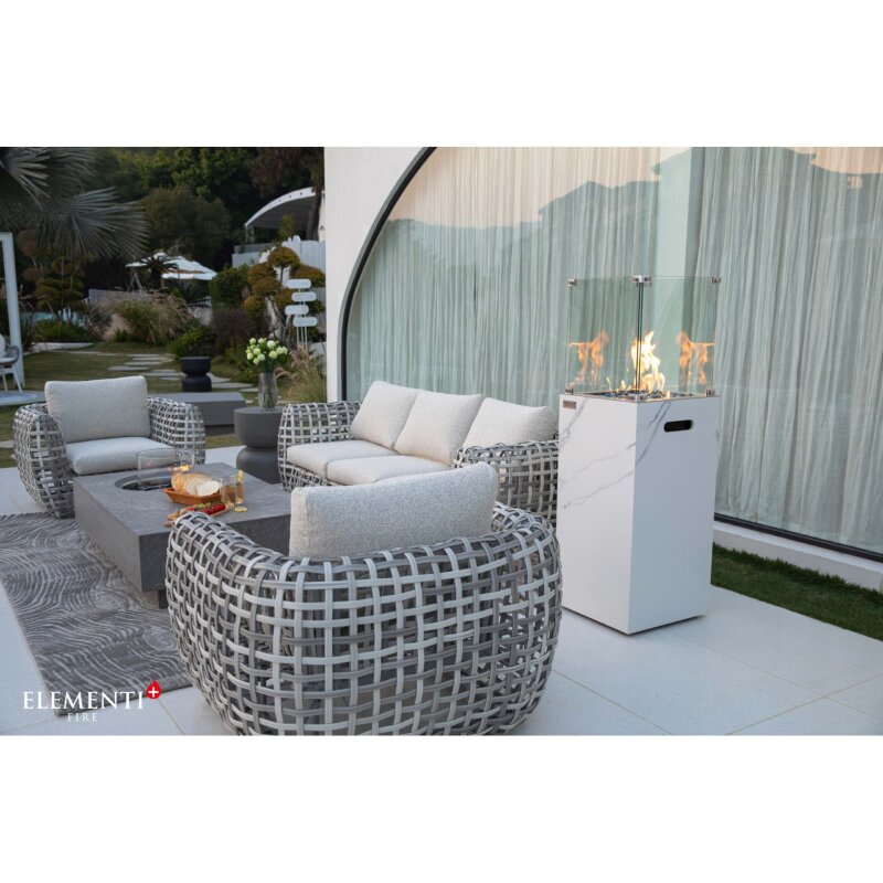 Gas Feuersäule Elementi+ Yukon, Marmor Optik, Bianco Weiß