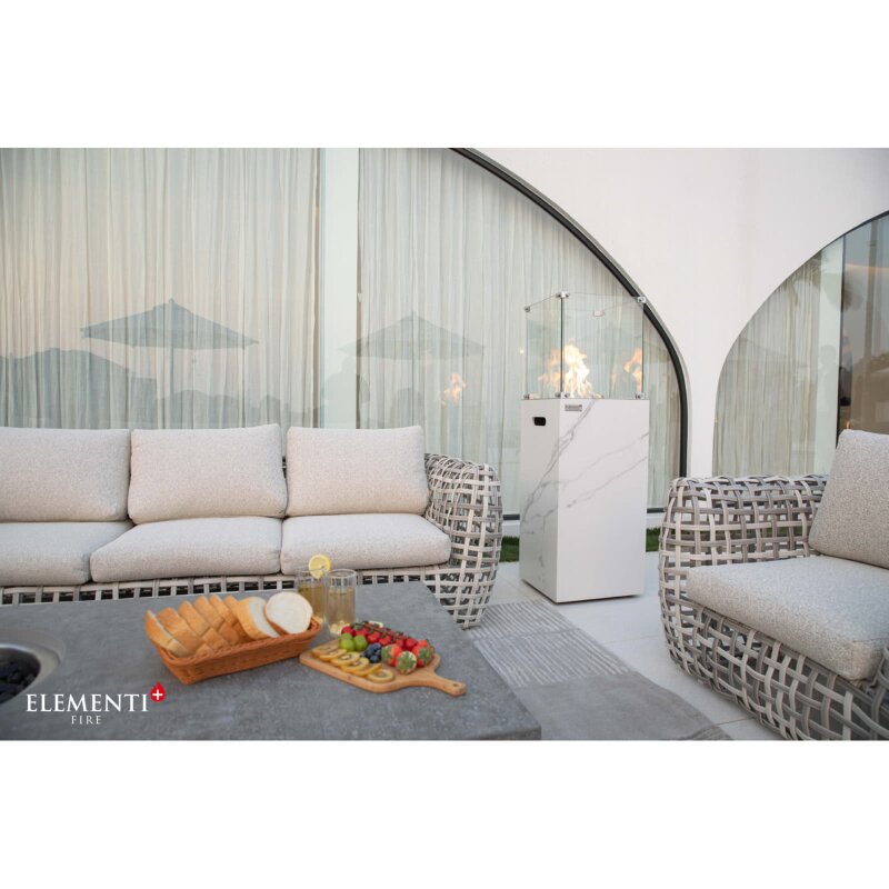 Gas Feuersäule Elementi+ Yukon, Marmor Optik, Bianco Weiß