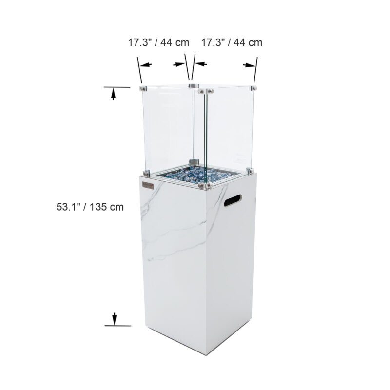 Gas Feuersäule Elementi+ Yukon, Marmor Optik, Bianco Weiß