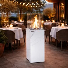 Gas Feuers&auml;ule Elementi+ Yukon, Marmor Optik, Bianco Wei&szlig;