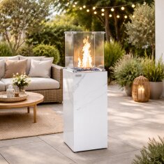 Gas Feuers&auml;ule Elementi+ Yukon, Marmor Optik, Bianco Wei&szlig;