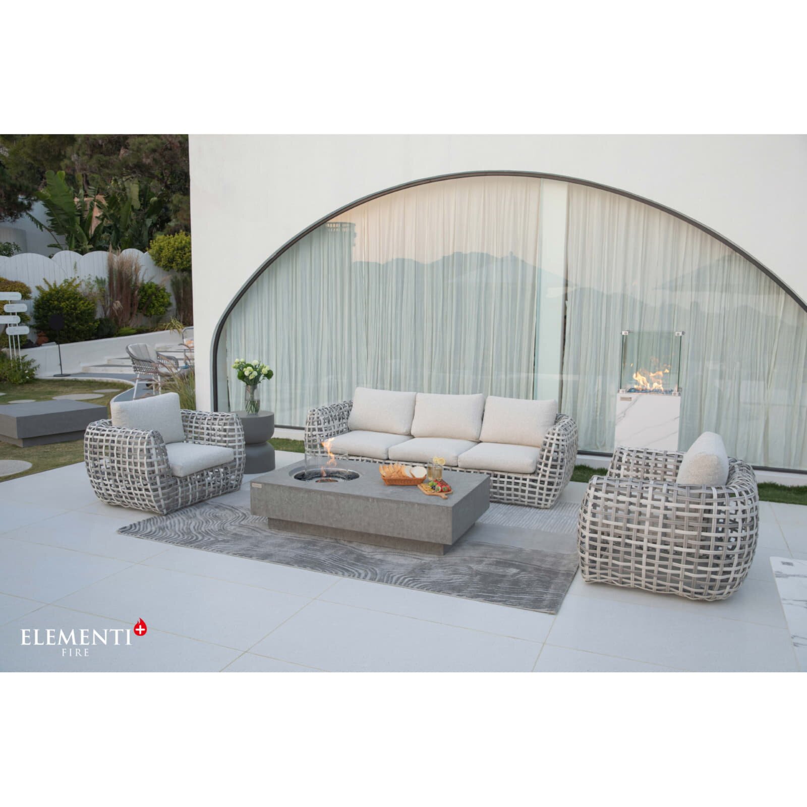 Gas Feuersäule Elementi+ Yukon, Marmor Optik, Bianco Weiß