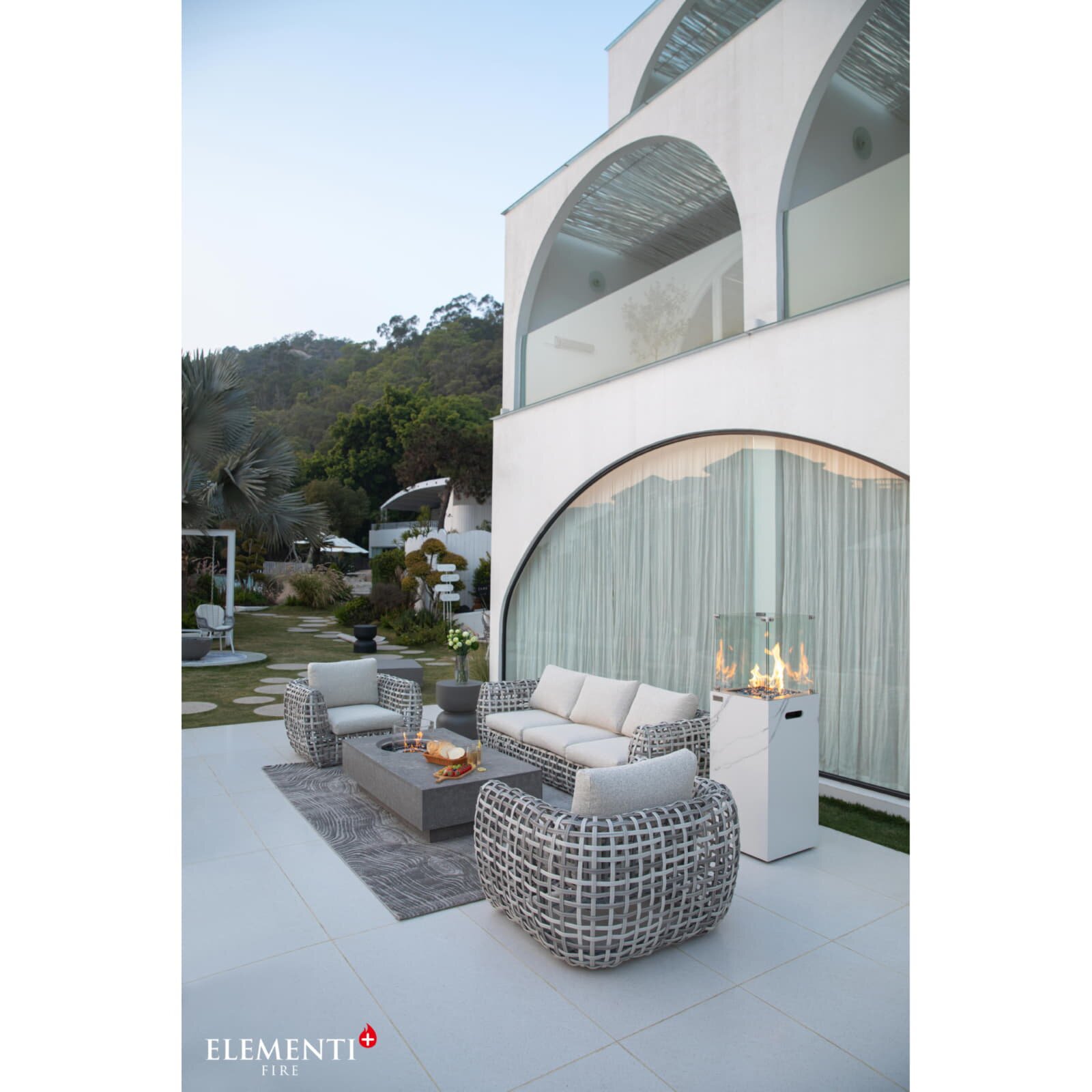 Gas Feuersäule Elementi+ Yukon, Marmor Optik, Bianco Weiß