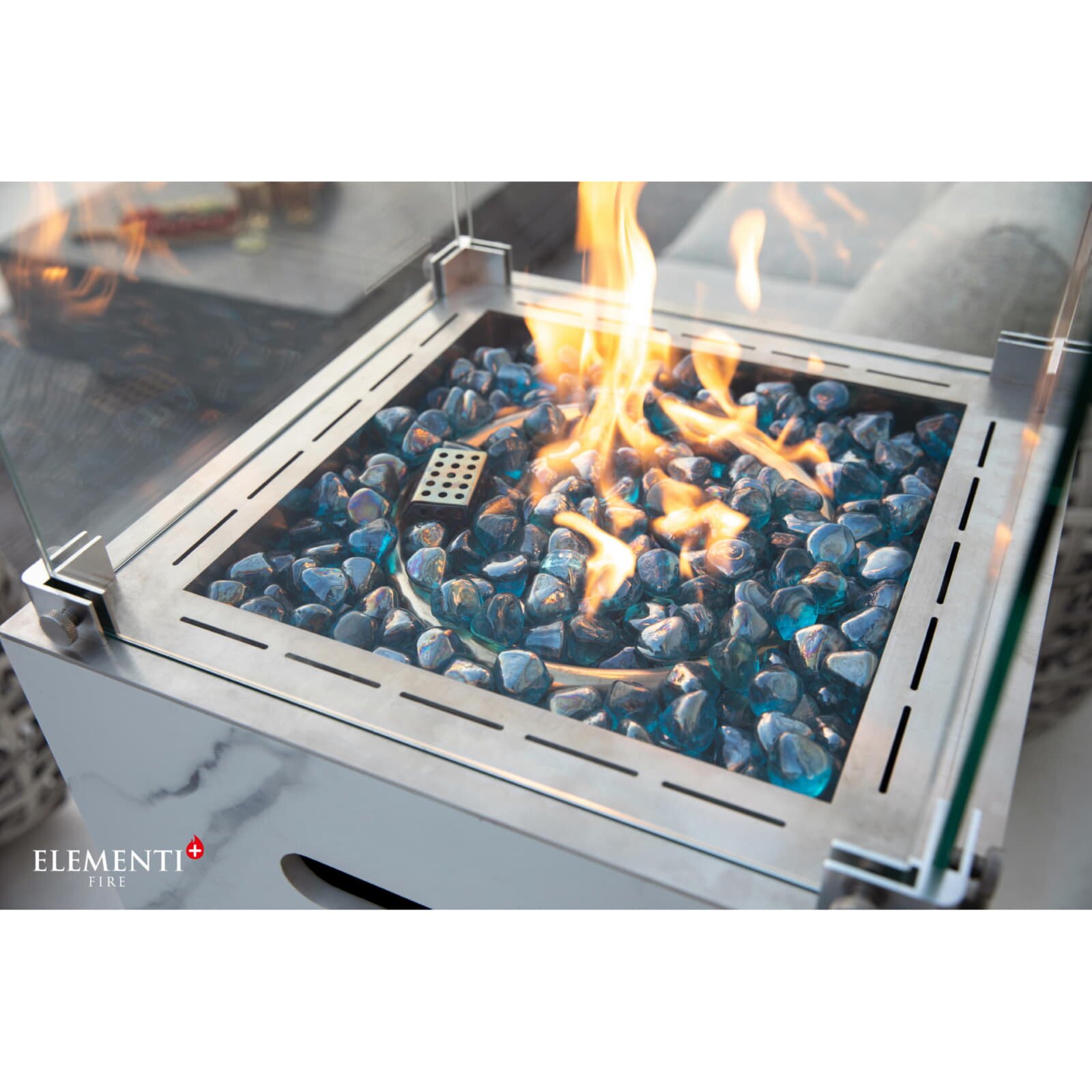 Gas Feuersäule Elementi+ Yukon, Marmor Optik, Bianco Weiß