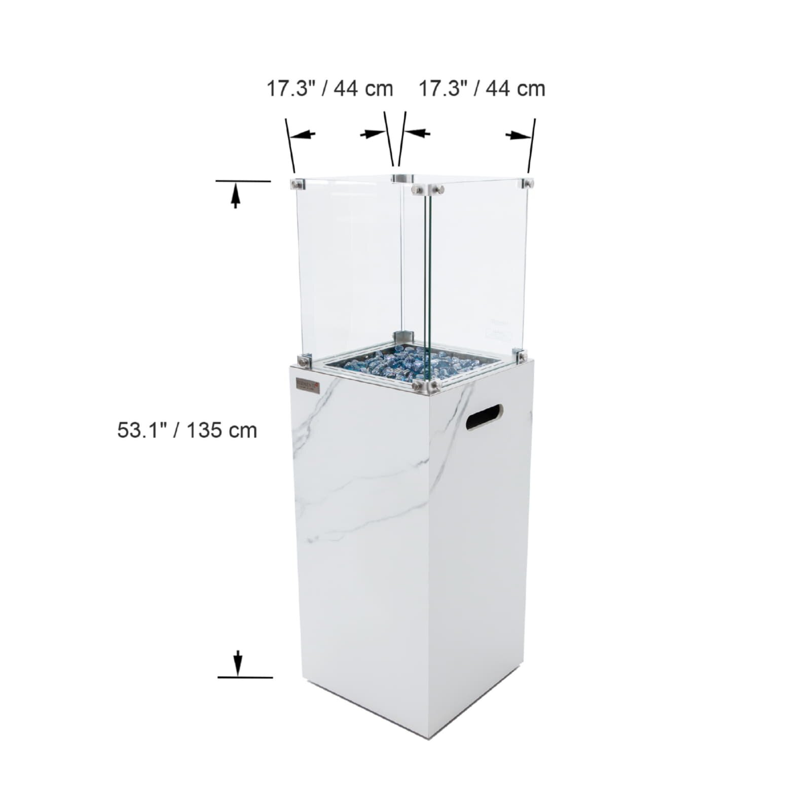 Gas Feuersäule Elementi+ Yukon, Marmor Optik, Bianco Weiß