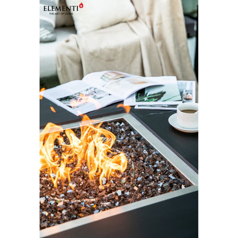 Loungetisch mit Gas Feuerstelle Elementi+ Sofia in Marmor- Optik, Bulgarien Schwarz