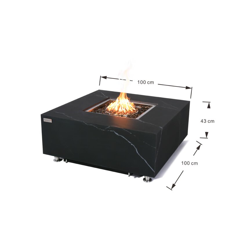 Loungetisch mit Gas Feuerstelle Elementi+ Sofia in Marmor- Optik, Bulgarien Schwarz
