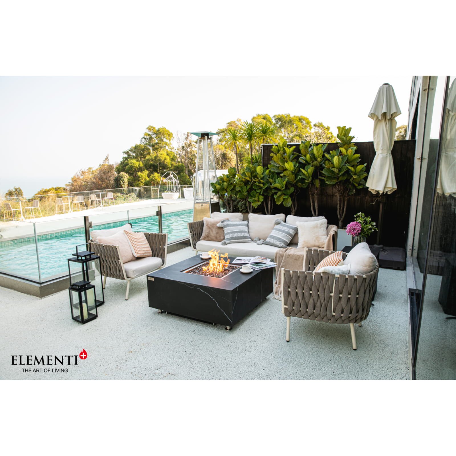 Loungetisch mit Gas Feuerstelle Elementi+ Sofia in Marmor- Optik, Bulgarien Schwarz