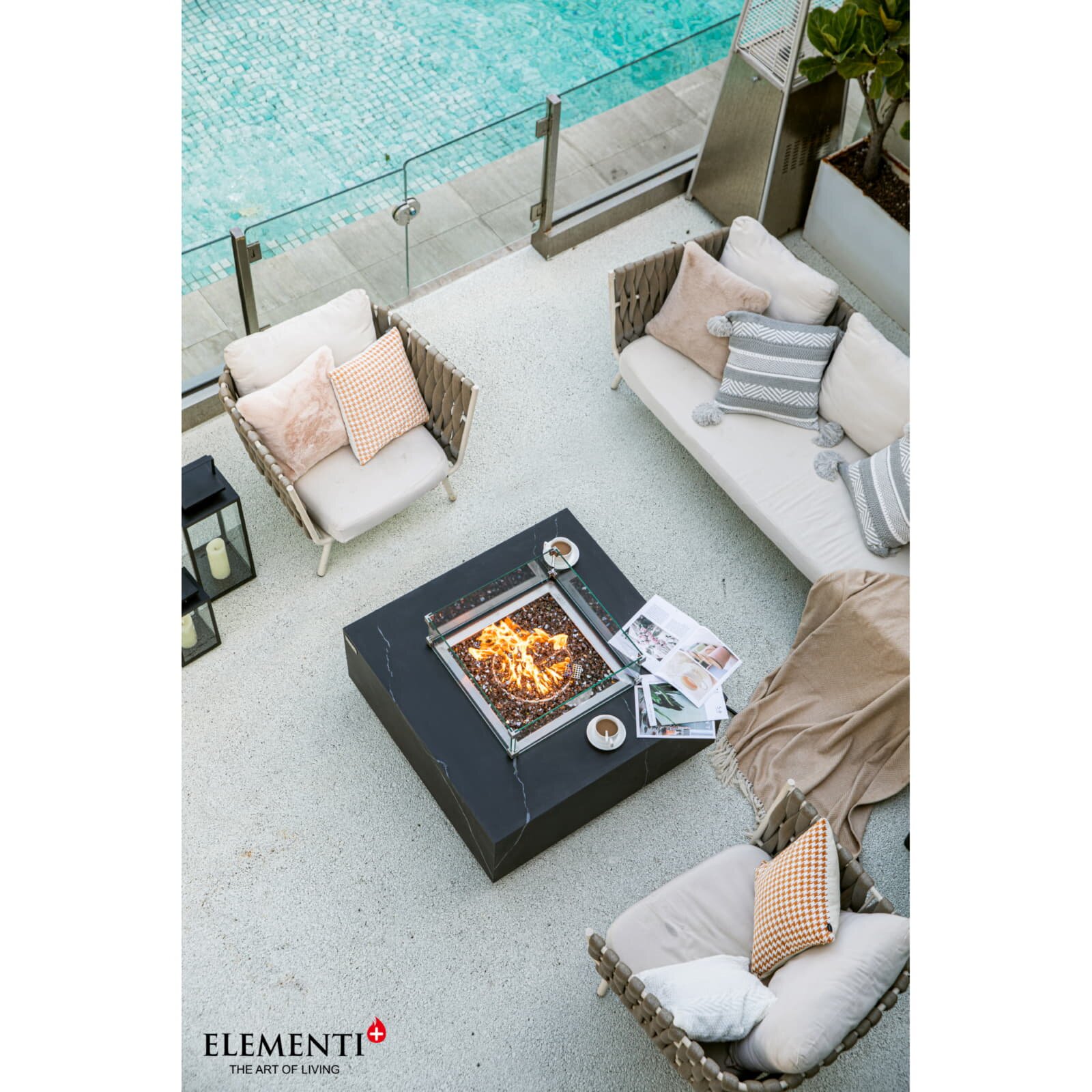 Loungetisch mit Gas Feuerstelle Elementi+ Sofia in Marmor- Optik, Bulgarien Schwarz