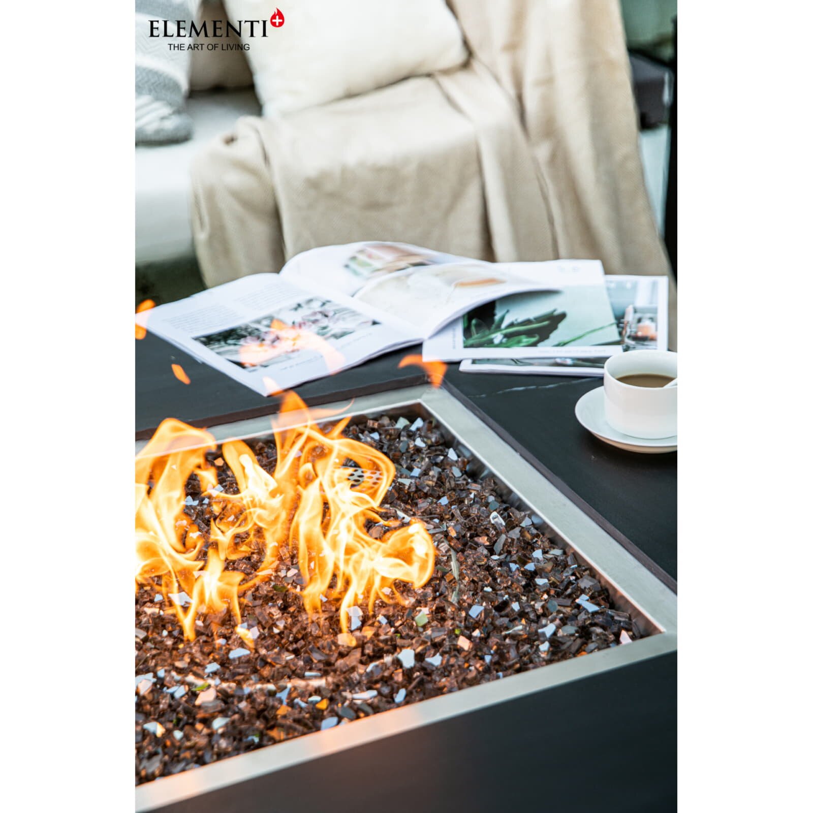 Loungetisch mit Gas Feuerstelle Elementi+ Sofia in Marmor- Optik, Bulgarien Schwarz