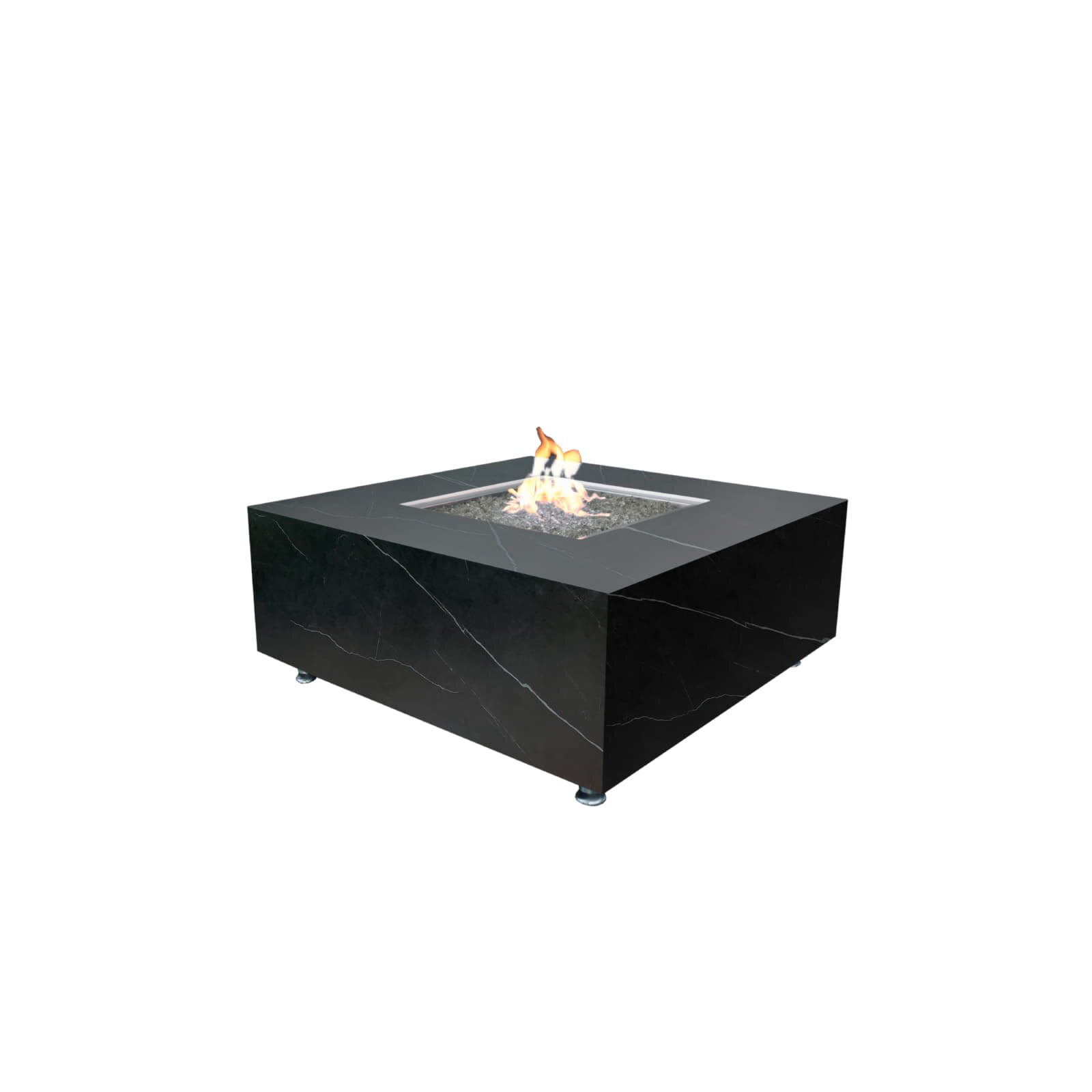 Loungetisch mit Gas Feuerstelle Elementi+ Sofia in Marmor- Optik, Bulgarien Schwarz