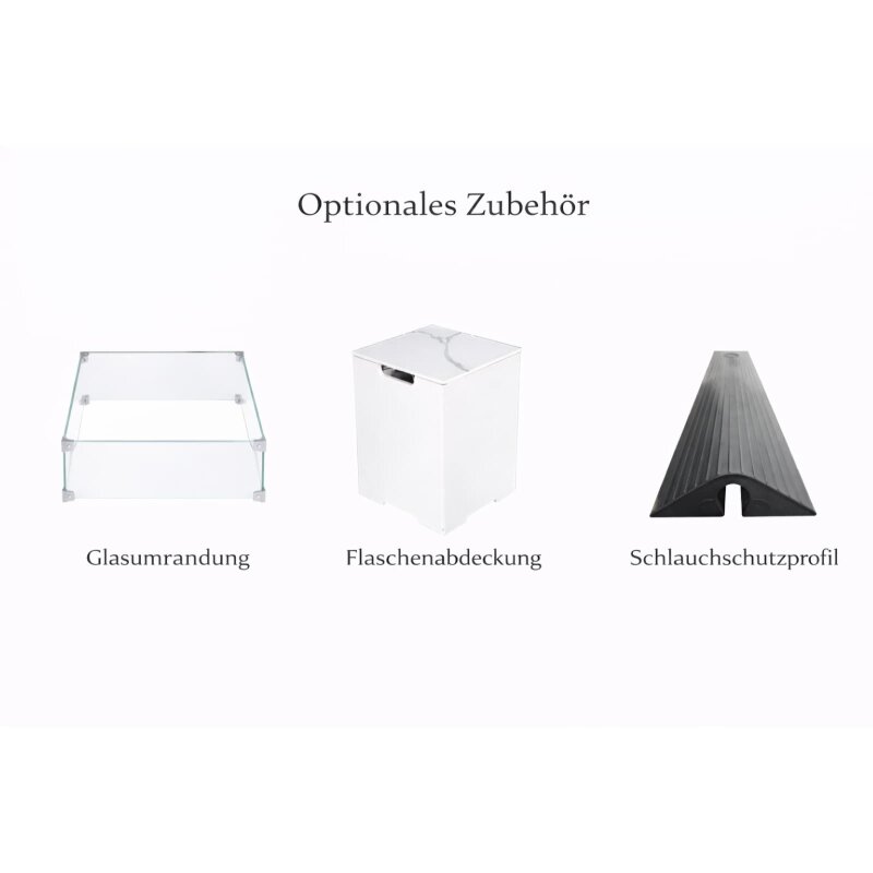 Loungetisch mit Gas Feuerstelle Elementi+ Bianco in Marmor- Optik, Bianco Weiß