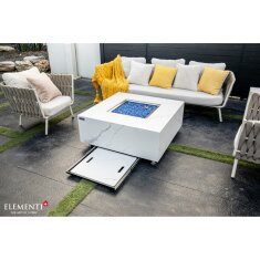 Loungetisch mit Gas Feuerstelle Elementi+ Bianco in Marmor- Optik, Bianco Wei&szlig;