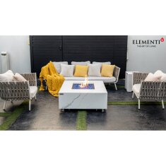 Loungetisch mit Gas Feuerstelle Elementi+ Bianco in Marmor- Optik, Bianco Wei&szlig;