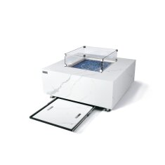 Loungetisch mit Gas Feuerstelle Elementi+ Bianco in Marmor- Optik, Bianco Wei&szlig;