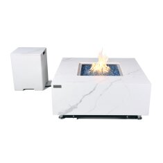 Loungetisch mit Gas Feuerstelle Elementi+ Bianco in Marmor- Optik, Bianco Wei&szlig;