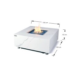 Loungetisch mit Gas Feuerstelle Elementi+ Bianco in Marmor- Optik, Bianco Wei&szlig;