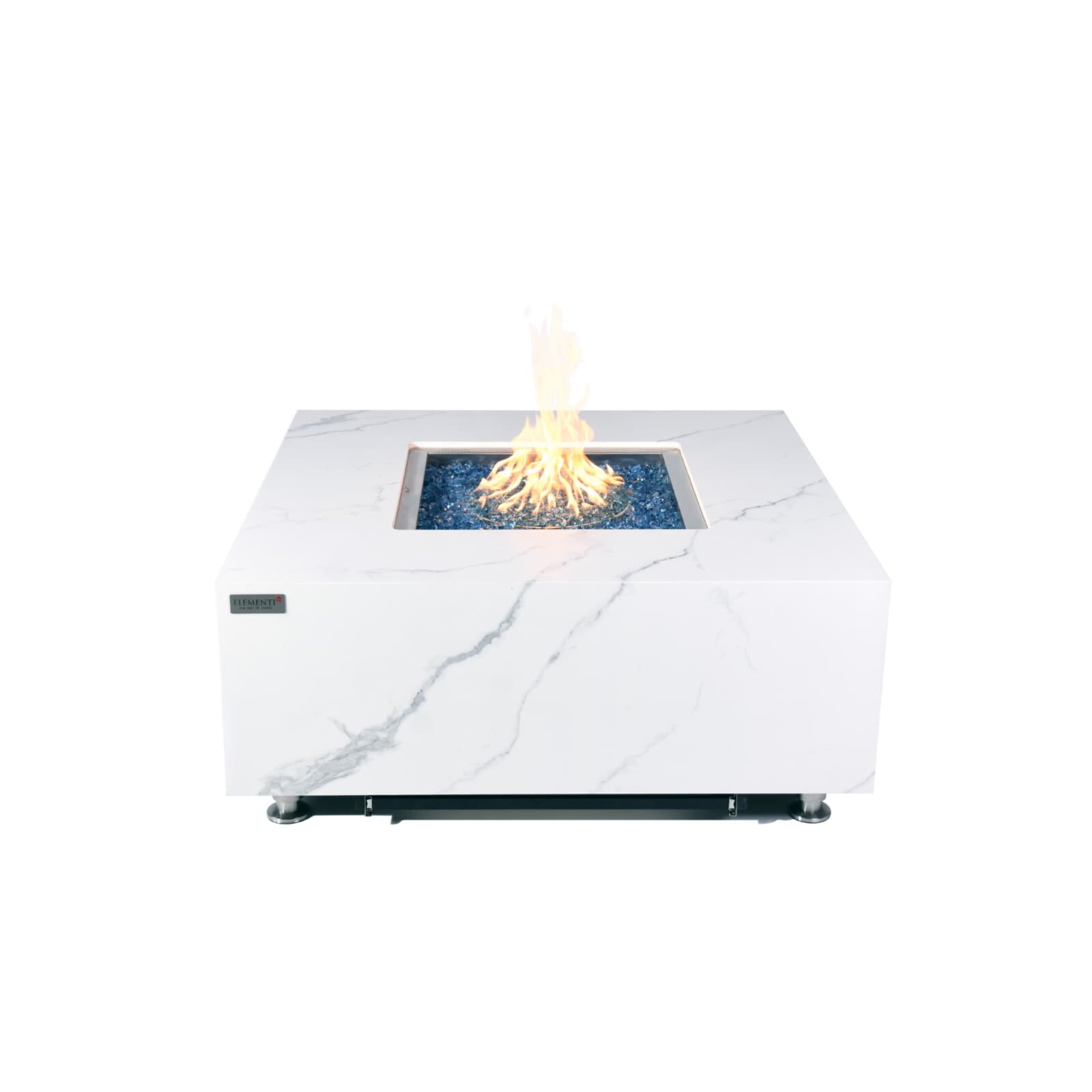 Loungetisch mit Gas Feuerstelle Elementi+ Bianco in Marmor- Optik, Bianco Weiß