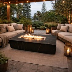 Loungetisch mit Gas Feuerstelle Elementi+ Varna, Marmor- Design, Bulgarien Black