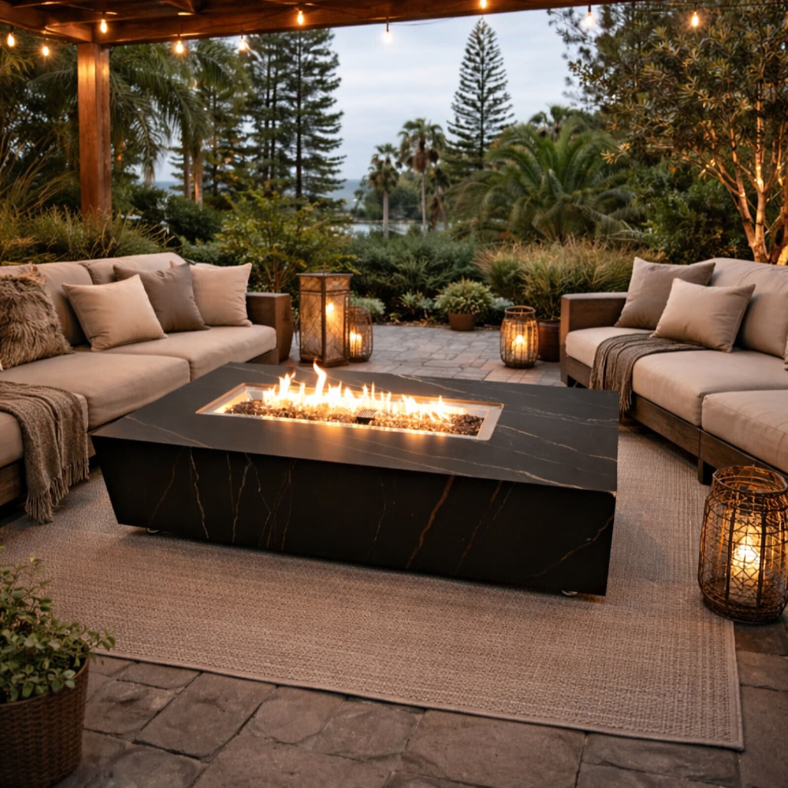 Loungetisch mit Gas Feuerstelle Elementi+ Varna, Marmor- Design, Bulgarien Black