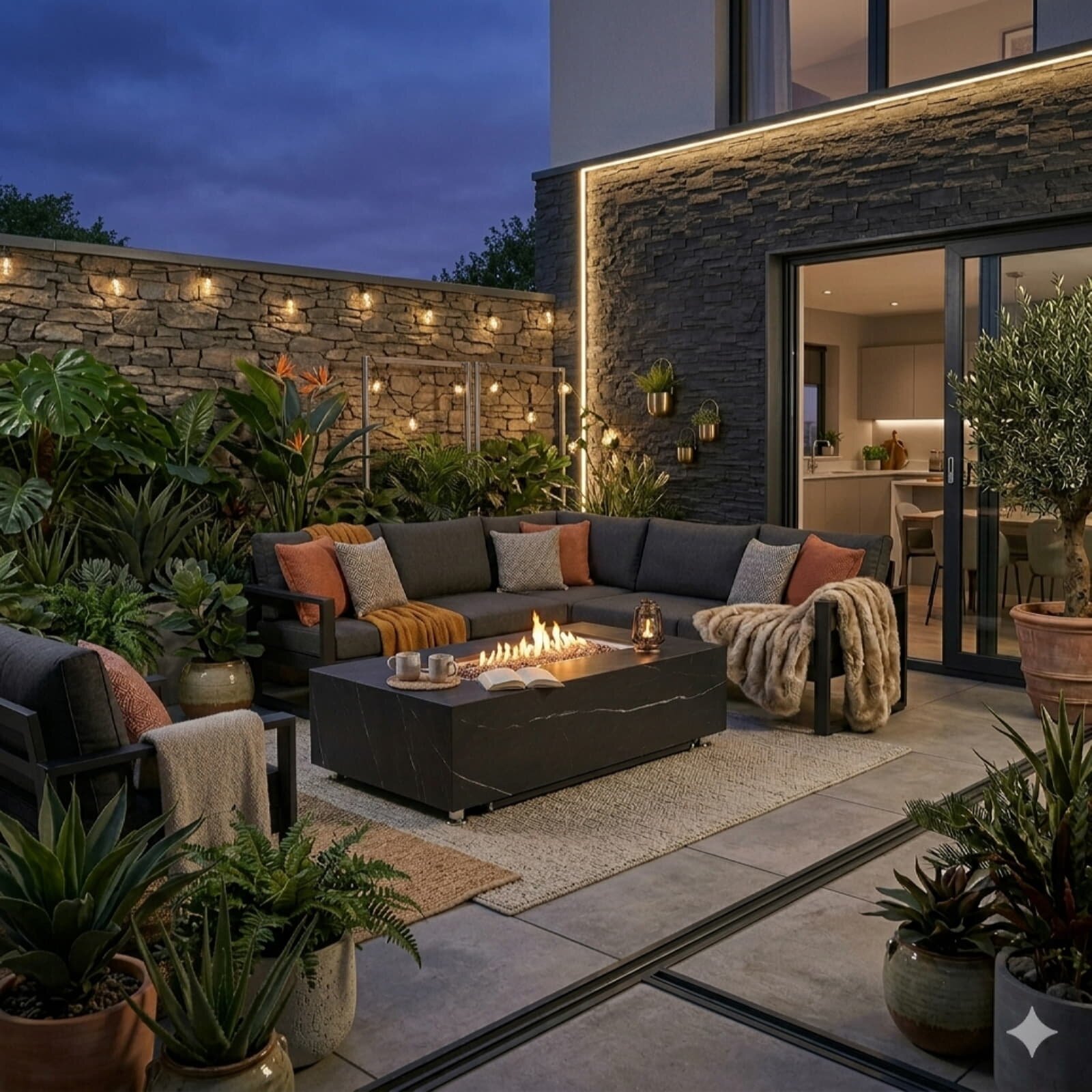 Loungetisch mit Gas Feuerstelle Elementi+ Varna, Marmor- Design, Bulgarien Black