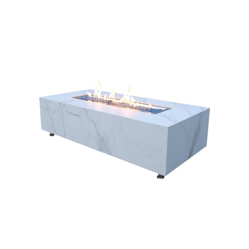 Loungetisch mit Gas Feuerstelle Elementi+ Carrara, Marmor- Design, Bianco Weiß