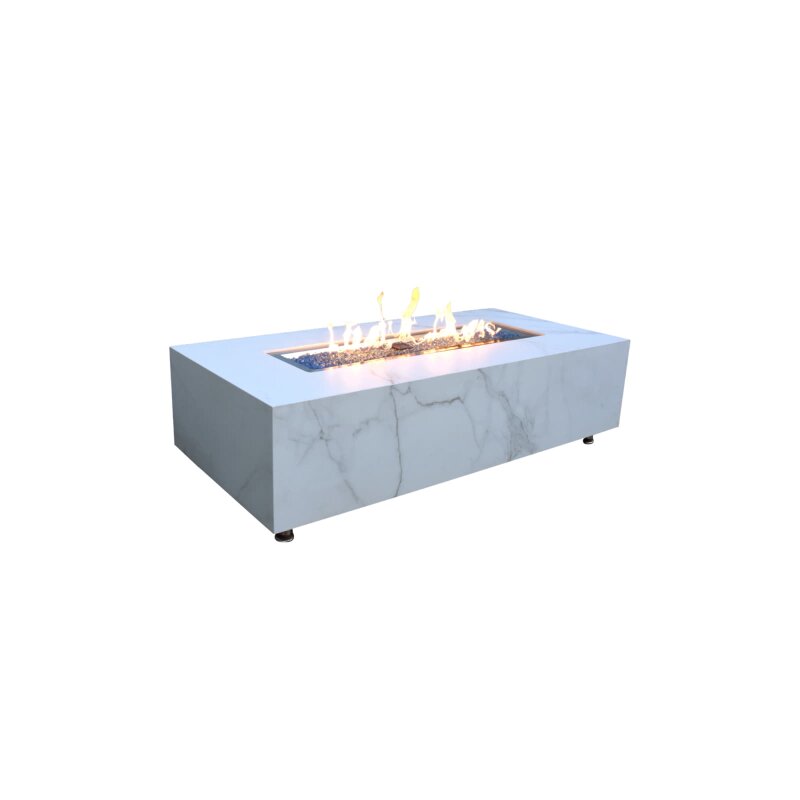 Loungetisch mit Gas Feuerstelle Elementi+ Carrara, Marmor- Design, Bianco Weiß