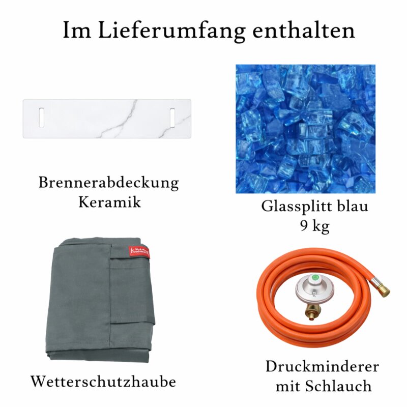 Loungetisch mit Gas Feuerstelle Elementi+ Carrara, Marmor- Design, Bianco Weiß
