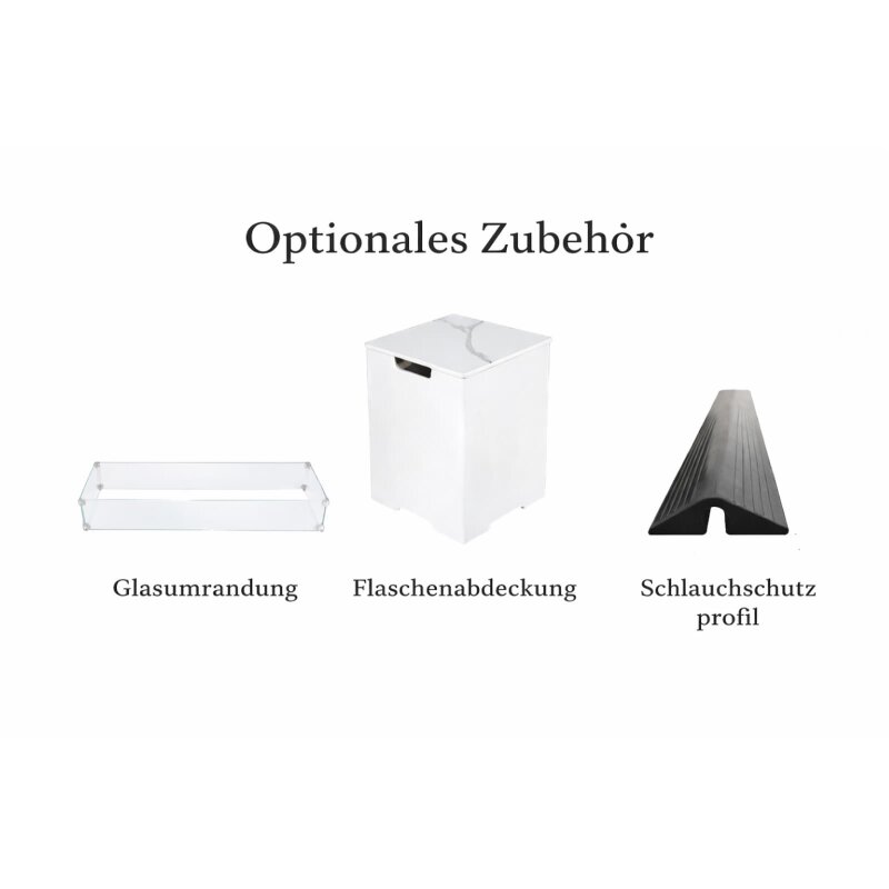Loungetisch mit Gas Feuerstelle Elementi+ Carrara, Marmor- Design, Bianco Weiß