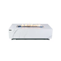 Loungetisch mit Gas Feuerstelle Elementi+ Carrara, Marmor- Design, Bianco Wei&szlig;