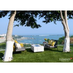 Loungetisch mit Gas Feuerstelle Elementi+ Carrara, Marmor- Design, Bianco Wei&szlig;