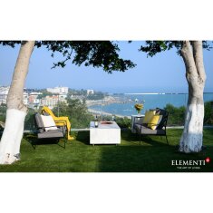 Loungetisch mit Gas Feuerstelle Elementi+ Carrara, Marmor- Design, Bianco Wei&szlig;