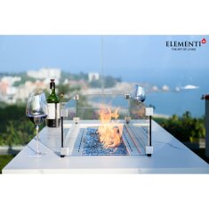 Loungetisch mit Gas Feuerstelle Elementi+ Carrara, Marmor- Design, Bianco Wei&szlig;
