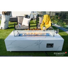Loungetisch mit Gas Feuerstelle Elementi+ Carrara, Marmor- Design, Bianco Wei&szlig;