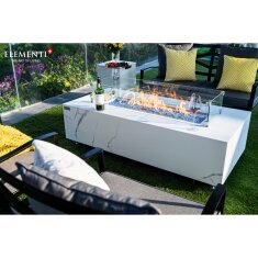 Loungetisch mit Gas Feuerstelle Elementi+ Carrara, Marmor- Design, Bianco Wei&szlig;