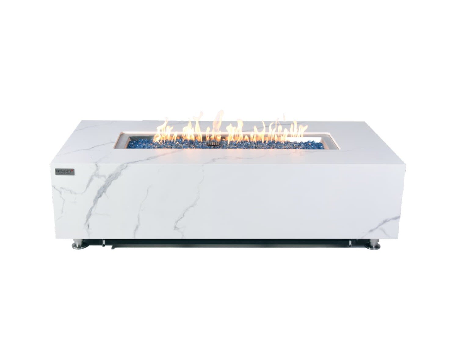 Loungetisch mit Gas Feuerstelle Elementi+ Carrara, Marmor- Design, Bianco Weiß