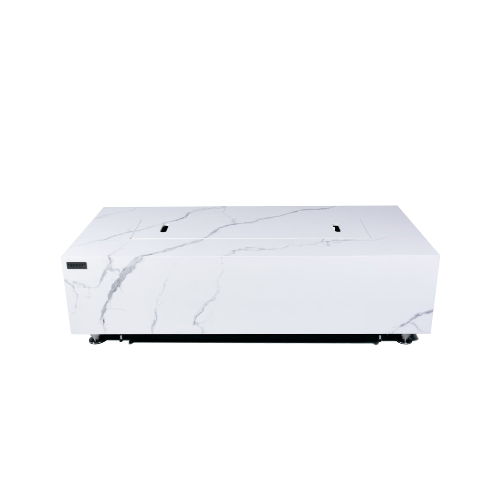 Loungetisch mit Gas Feuerstelle Elementi+ Carrara, Marmor- Design, Bianco Weiß