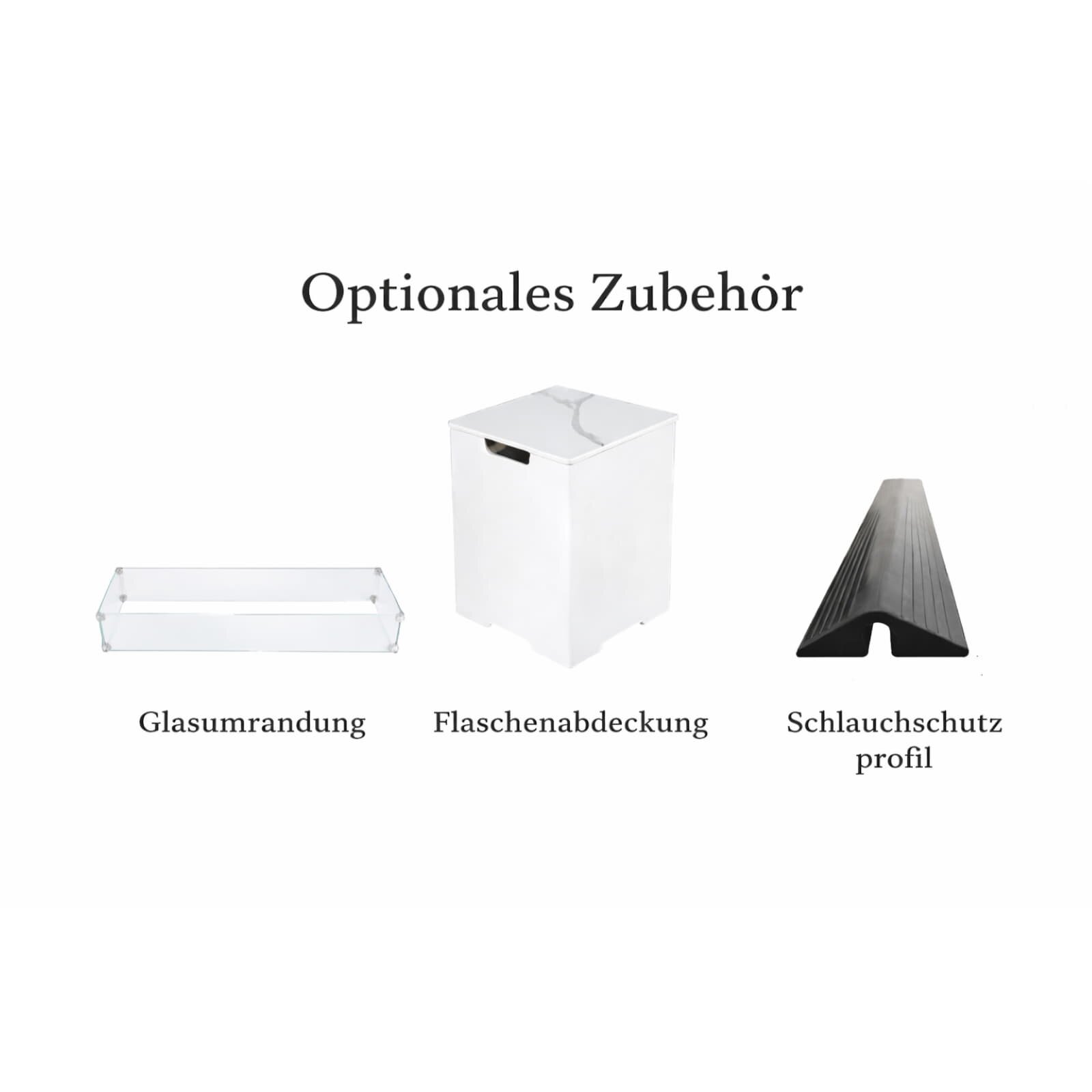 Loungetisch mit Gas Feuerstelle Elementi+ Carrara, Marmor- Design, Bianco Weiß