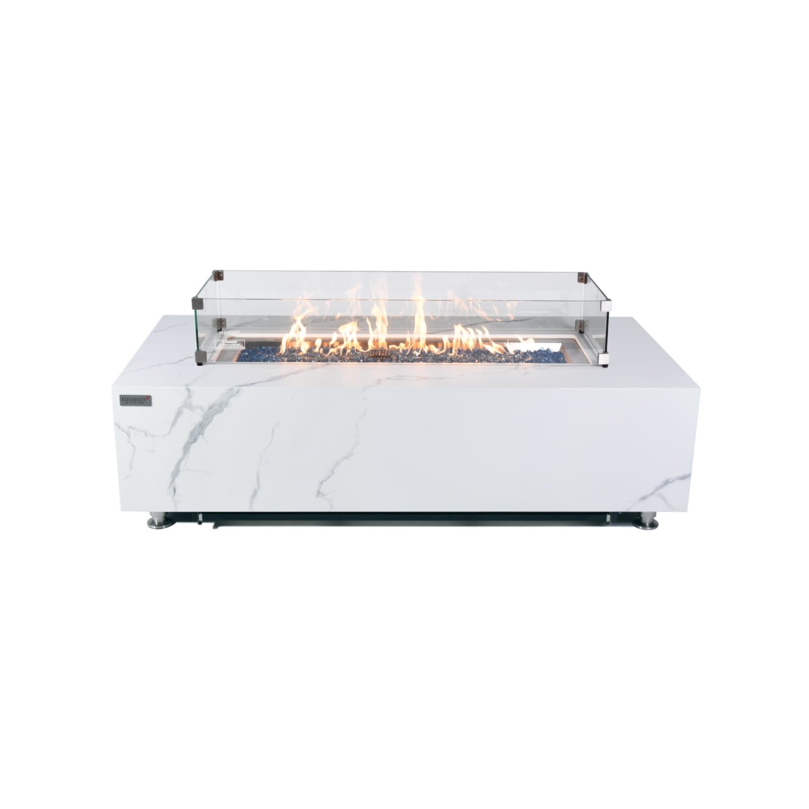 Loungetisch mit Gas Feuerstelle Elementi+ Carrara, Marmor- Design, Bianco Weiß