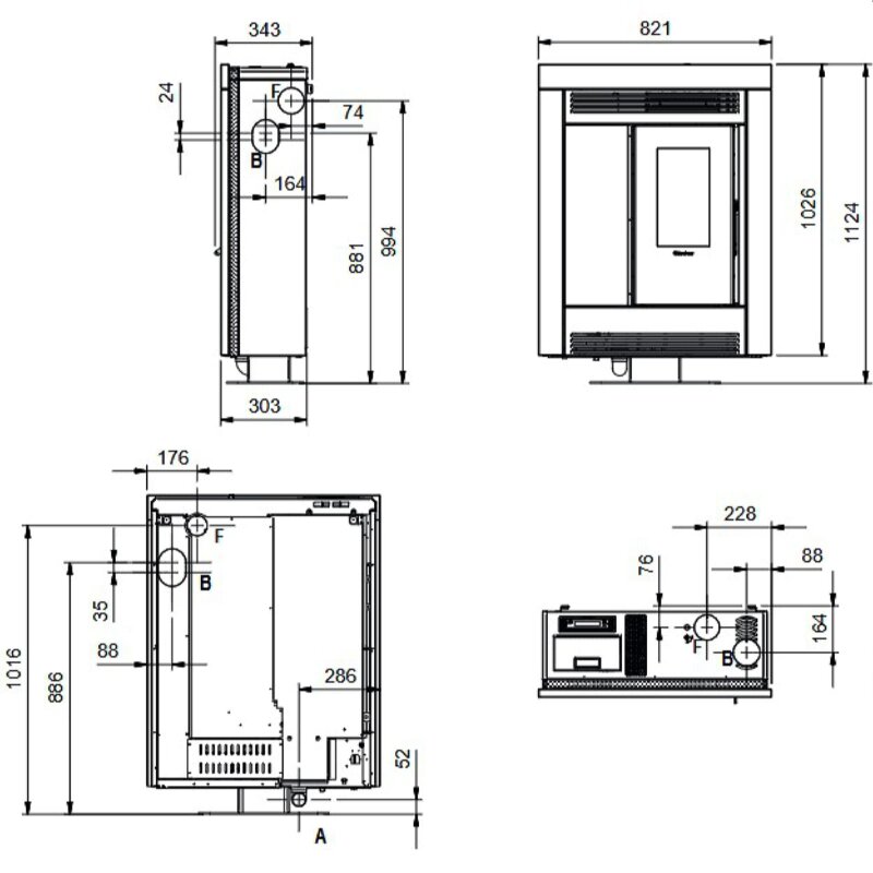 Pelletofen La Nordica Extraflame Souvenir Plus Petra 5.0 (kanalisierbar) - 10 kW - Naturstein