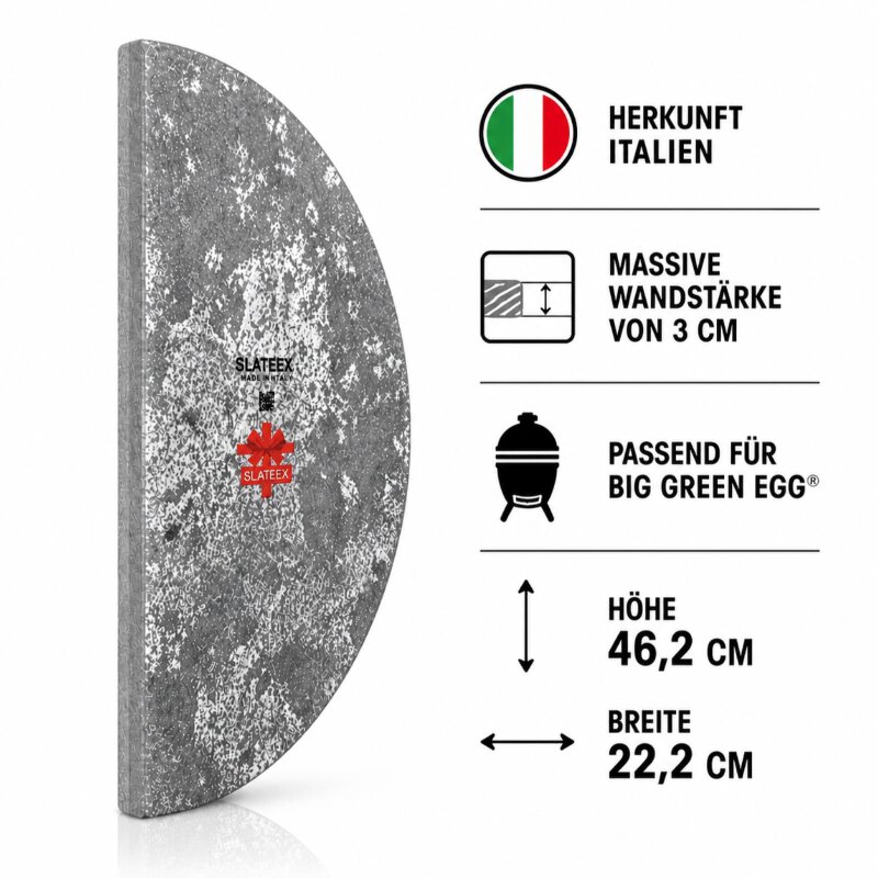 Slateex Halbmond Grillstein aus Speckstein für Big Green Egg Large, 46 x 23 x 3 cm
