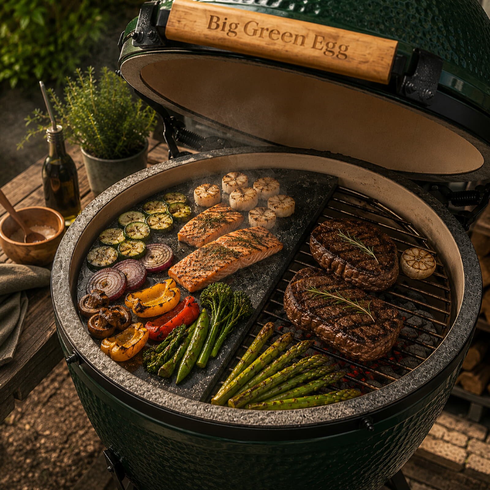 Slateex Halbmond Grillstein aus Speckstein für Big Green Egg Large, 46 x 23 x 3 cm