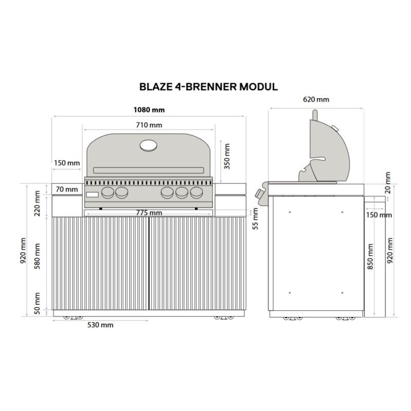 Everdure Seabreeze BBQ Modul für Built-in Grill 32" 4- Brenner LTE+ und LTE Pro, Schwarz