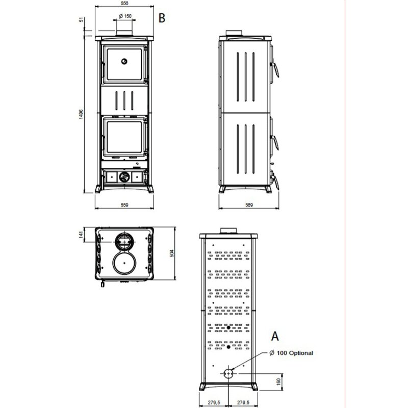 Kaminofen La Nordica Prestige Line - Nova Forno 16 Steel - 11,8 kW - Anthrazit Schwarz