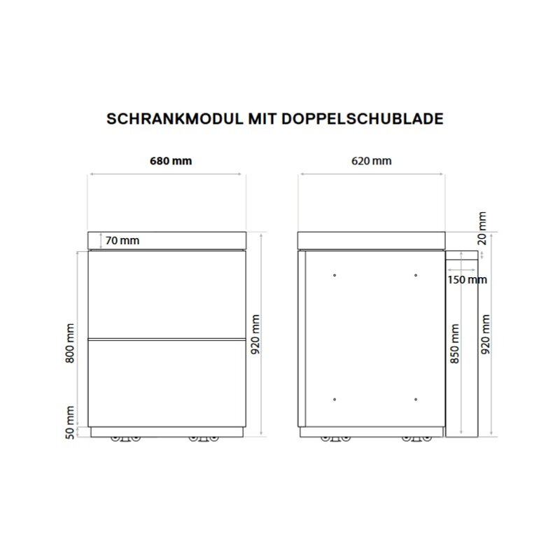 Everdure Seabreeze Outdoorküche Schrank- Modul mit Doppelschubladen, Schwarz