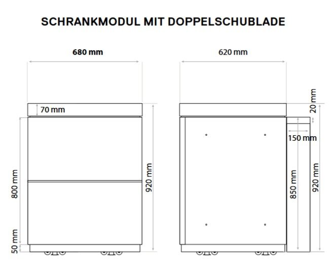 Everdure Seabreeze Outdoorküche Schrank- Modul mit Doppelschubladen, Schwarz
