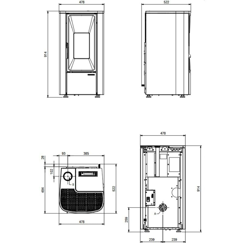 Pelletofen La Nordica Extraflame Prestige Line - Lina Top - 7 kW - Schwarz
