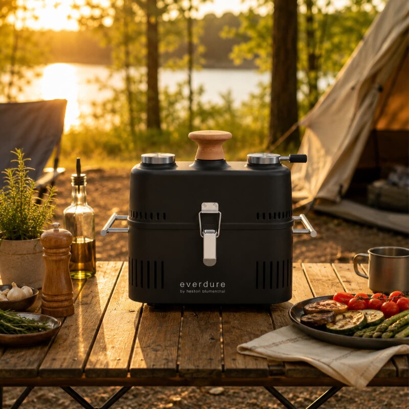 tragbarer Holzkohlegrill Everdure ehd Cube 360, all black